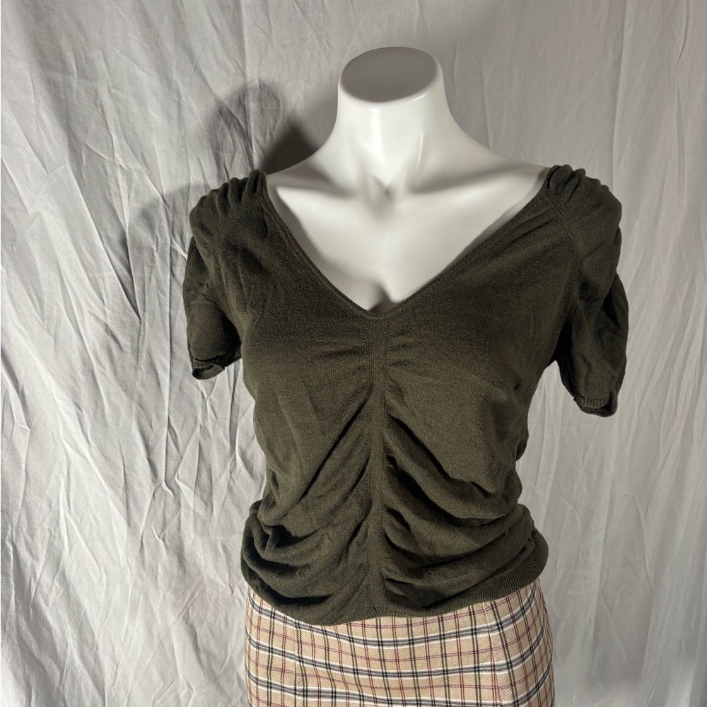 Express Green Puff Sleeve Ruched Blouse